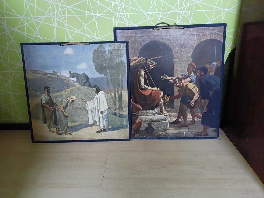 17 Bijbelse Schoolplaten - Set van oude religieuze prenten, Antiek en Kunst, Antiek | Schoolplaten, Ophalen, Geschiedenis