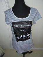 Zwart wit streepshirt met tekst maat L, Ophalen of Verzenden, Zo goed als nieuw, Maat 42/44 (L), Korte mouw