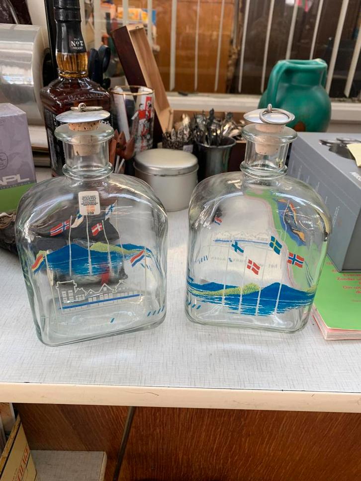 Vaas flesvaas twee Holmegaard het waaigat wonen Vlaardingen., Antiek en Kunst, Antiek | Glas en Kristal, Ophalen of Verzenden