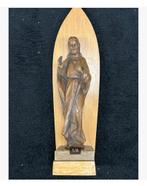 Brocante religieus beeld 18 cm op houten console 28 cm, Antiek en Kunst, Antiek | Religie, Ophalen of Verzenden