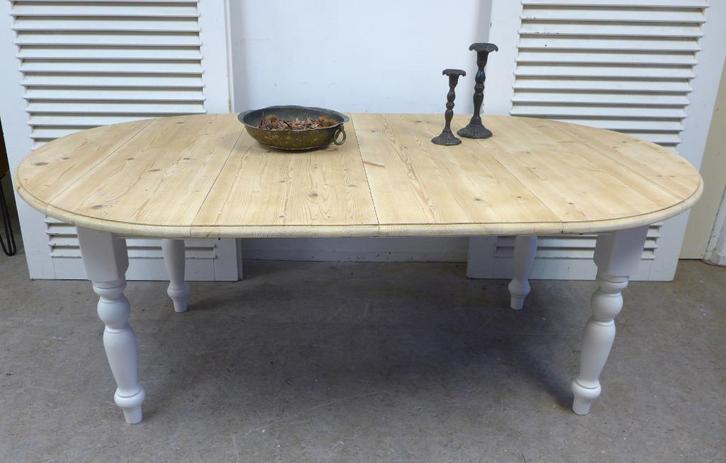 Prachtige witte landelijke ronde uitschuifbare eettafel, Huis en Inrichting, Tafels | Eettafels, Zo goed als nieuw, 50 tot 100 cm