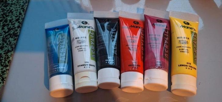 6 Nieuwe Tubes Acrylverf - Diverse Kleuren, Hobby en Vrije tijd, Schilderen, Nieuw, Acrylverf, Ophalen