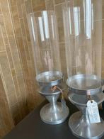2 glazen 'Brass & Boom' kaarsen kandelaars, Gebruikt, Overige kleuren, 25 tot 50 cm, Ophalen of Verzenden