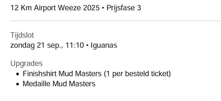 Ticket Mud Masters Weeze 21 september 12km, Tickets en Kaartjes, Overige Tickets en Kaartjes, Eén persoon
