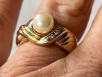 Zware gouden ring Parel en Diamant, Met edelsteen, Verzenden, Zo goed als nieuw, 17 tot 18