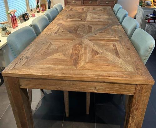Zeer nette, grote Teak eettafel 280x100 &10 mooie eetstoelen, Huis en Inrichting, Tafels | Eettafels, Zo goed als nieuw, 50 tot 100 cm