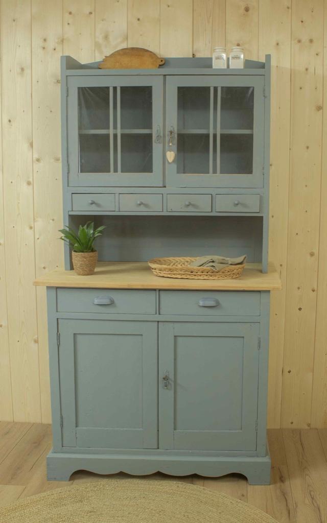 Landelijke, Oud-Grenen Buffetkast - Vergrijsd Blauw, Huis en Inrichting, Kasten | Buffetkasten, Gebruikt, 150 tot 200 cm, 100 tot 150 cm
