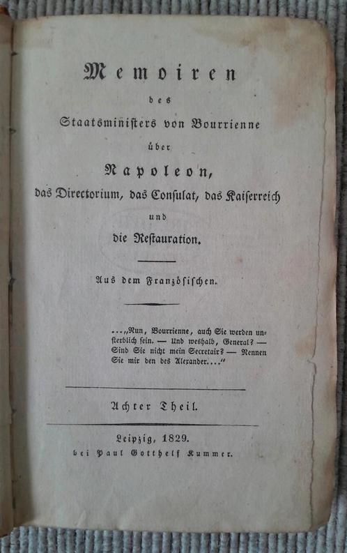 Napoleon Memoires, 1829, Bourrienne, Antiek en Kunst, Antiek | Boeken en Bijbels, Ophalen of Verzenden