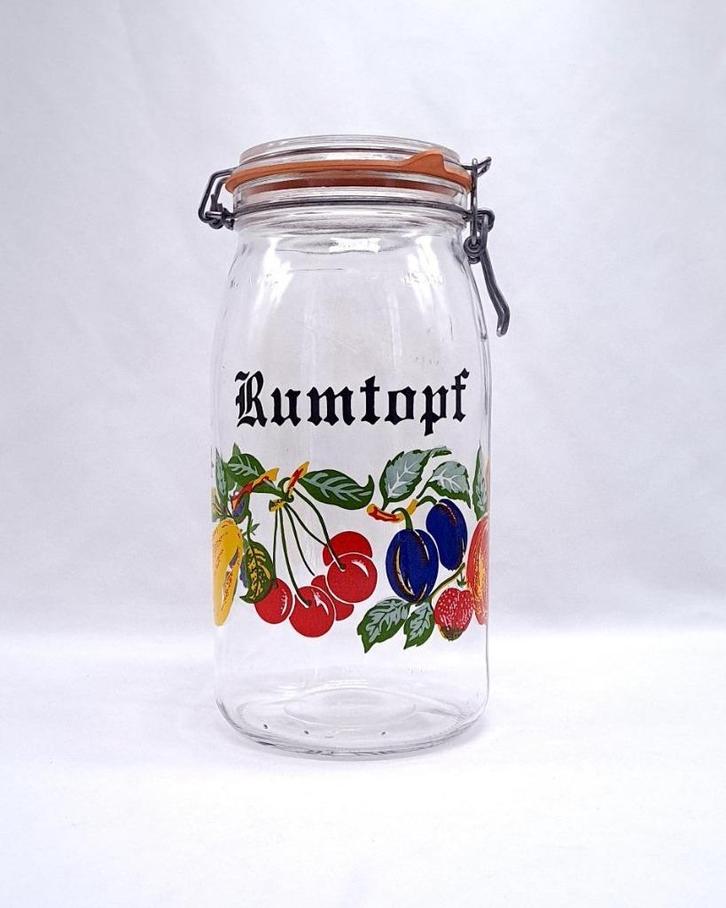 Vintage glazen Rumtopf groot model 3 liter, Huis en Inrichting, Keuken | Potten en Pannen, Zo goed als nieuw, Pot, Bus of Blik