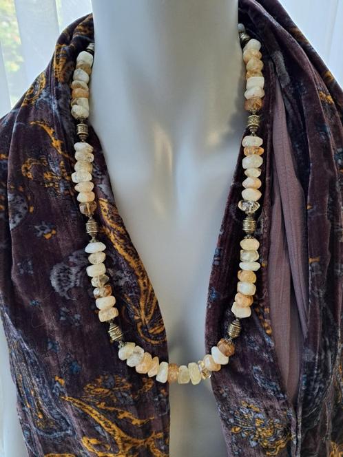 010 Edelsteen ketting Citrien nuggets van 76.5cm, Sieraden, Tassen en Uiterlijk, Kettingen, Nieuw, Steen of Mineraal, Geel, Met edelsteen