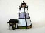 Vuurtoren met huisje lamp in glas in lood tiffany stijl, Ophalen of Verzenden