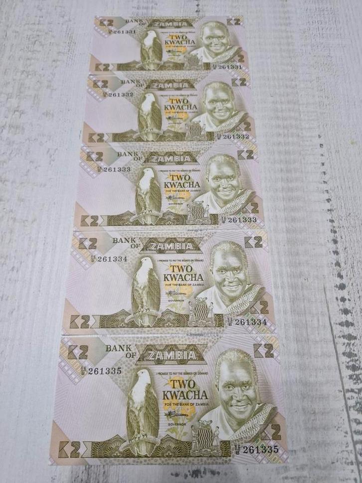 Zambia 2 Kwacha 1980-1987 UNC (5 stuks), Postzegels en Munten, Bankbiljetten | Afrika, Ophalen of Verzenden