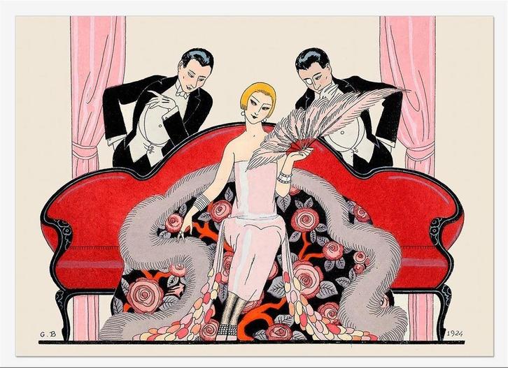 Fashion Poster Art Deco Barbier Poster Affiche, Antiek en Kunst, Kunst | Tekeningen en Foto's, Verzenden