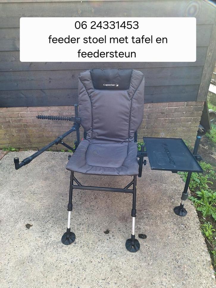 Feederstoel gebruikt met tafel en feedersteun, Watersport en Boten, Hengelsport | Algemeen, Zo goed als nieuw, Ophalen