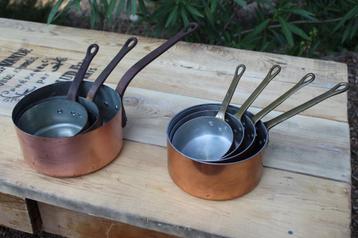 Brocante - 3 setjes oude koperen pannen! beschikbaar voor biedingen