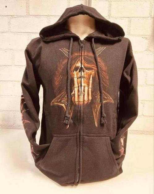hoodie met rits, skull, man, vrouw, biker, rocker,rock,metal, Kleding | Heren, Truien en Vesten, Nieuw, Overige maten, Zwart, Ophalen of Verzenden