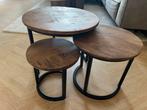 Industriële Bijzettafels - Set van 3, Huis en Inrichting, Tafels | Bijzettafels, Minder dan 45 cm, Minder dan 55 cm, Rond, Ophalen of Verzenden