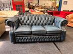 Mooi Vintage Blauw Leren Chesterfield 3 Zitsbank, Ophalen, Zo goed als nieuw, 75 tot 100 cm