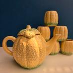 Barbotine aardewerk theepot met 6 kommen, Antiek en Kunst, Antiek | Keramiek en Aardewerk, Ophalen of Verzenden