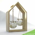 Houten Raam Decoratie met Hangende Glazen Potjes | 19x28x8cm, Gebruikt, Overige kleuren, Ophalen of Verzenden, Glas