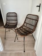 2x rotan rieten bamboe stoeltjes donker bruin, Huis en Inrichting, Stoelen, Ophalen, Twee, Bruin, Zo goed als nieuw