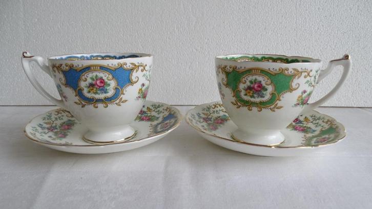 Coalport Bone China kop+schotel Broadway Bird of Paradise 2x, Antiek en Kunst, Antiek | Porselein, Ophalen of Verzenden