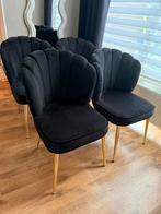 4x Schelpstoelen Velvet Zwart / Gold, Ophalen, Zwart, Nieuw, Vier