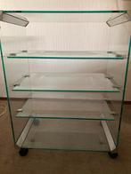 Glazen Stereomeubel met glazen planken, Ophalen, Gebruikt, 50 tot 100 cm, Glas