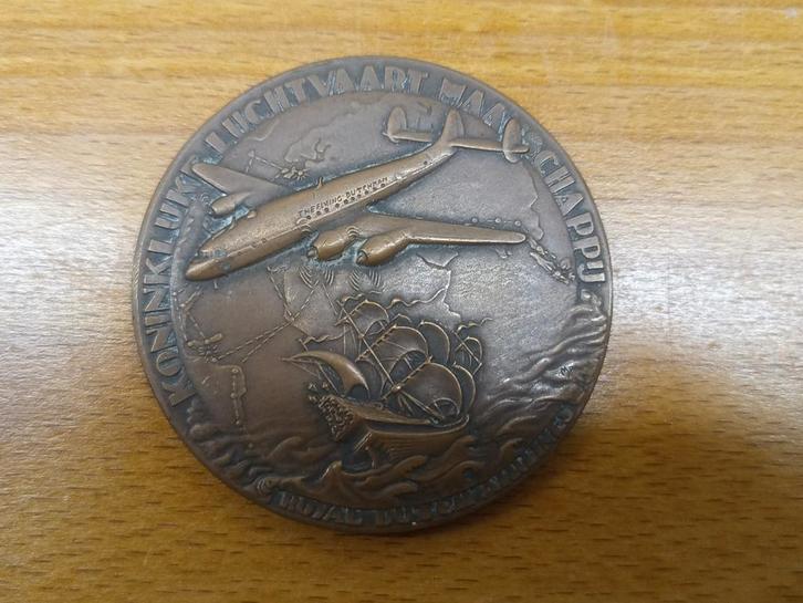 KLM 30 Jaar Jubileum Medaille 1919-1949, Postzegels en Munten, Penningen en Medailles, Brons, Nederland, Ophalen of Verzenden