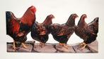 Bruine kippen en haan relief reclameord van metaal wandbord