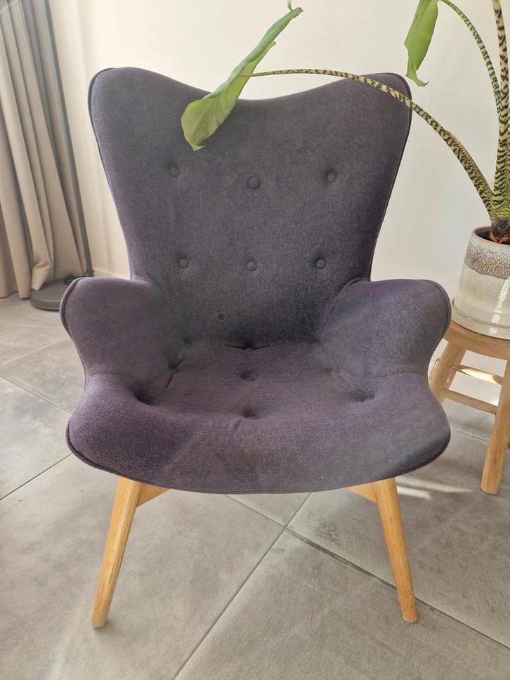 Scandinavische Fauteuil - Antraciet Wol & Eiken onderstel, Huis en Inrichting, Fauteuils, Gebruikt, Stof, 50 tot 75 cm, 75 tot 100 cm