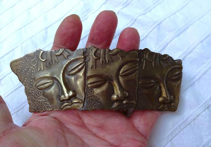 Haarspeld / Haarclip drie Boeddha hoofden, Sieraden, Tassen en Uiterlijk, Uiterlijk | Haarverzorging, Gebruikt, Haarspeld, Verzenden