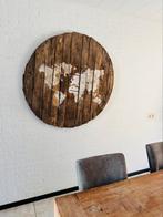 Houten Wanddecoratie Wereldkaart – 120 cm doorsnede, Ophalen of Verzenden, Zo goed als nieuw