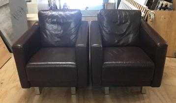 2x donkerbruine montel fauteuils leer a 100€