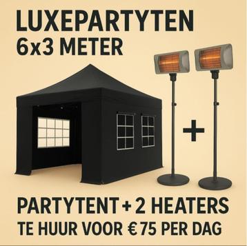 Te huur: easy up Luxe Zwarte Partytent +2 heaters 3x6m beschikbaar voor biedingen