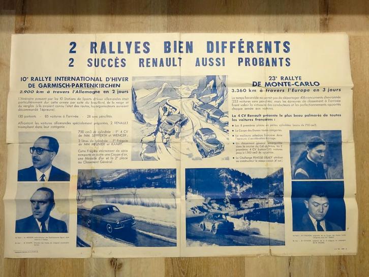Rally affiche Renault 4CV 1953 Monte Carlo autorally, Verzamelen, Automerken, Motoren en Formule 1, Gebruikt, Auto's, Ophalen of Verzenden