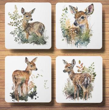 Hertenkalf Aquarel onderzetters met houder beschikbaar voor biedingen