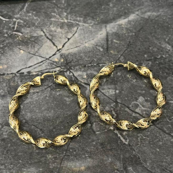 14 karaats gouden wokkels oorbellen groot, Sieraden, Tassen en Uiterlijk, Oorbellen, Nieuw, Goud, Ophalen of Verzenden