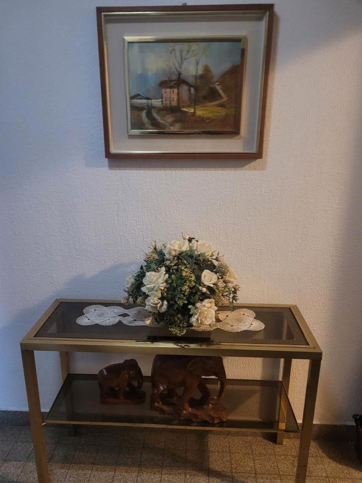 Side table met schilderij - bruin glas, Antiek en Kunst, Kunst | Schilderijen | Klassiek, Ophalen