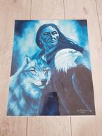 Felblauwe indianen print, Minder dan 50 cm, Ophalen of Verzenden, Oorspronkelijke maker, 50 tot 75 cm