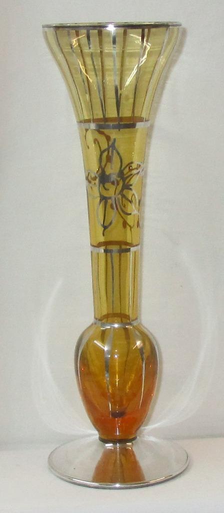 Glazen vaasje ​​amberkleurig, met zilveren decoratie, Antiek en Kunst, Antiek | Glas en Kristal, Ophalen of Verzenden