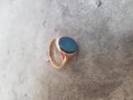 14k zegelring met blauwe lagensteen handgemaakt, Sieraden, Tassen en Uiterlijk, Ringen, Ophalen of Verzenden, Goud, Goud, Dame