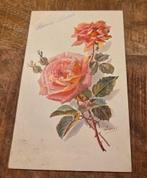 Antieke kerstkaart met rozen, Verzamelen, Verzenden, Gelopen, Feest(dag)