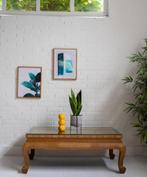 Filippijnse Salontafel Geëtst Hout Cabriole Vintage Manila, Gebruikt, 100 tot 150 cm, Glas, 50 tot 100 cm