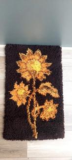Vintage bruin oranje Tapijt kleed handgeknoopt zonnebloem, Huis en Inrichting, Ophalen of Verzenden, Gebruikt