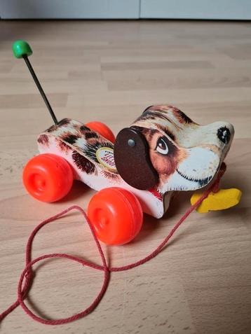 Houten vintage waggelhond little Snoopy met koord beschikbaar voor biedingen