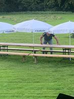 Terrasmeubels voor feest + kussens, parasols, paviljoens, Ophalen of Verzenden, Gebruikt, Rechthoekig, Hout