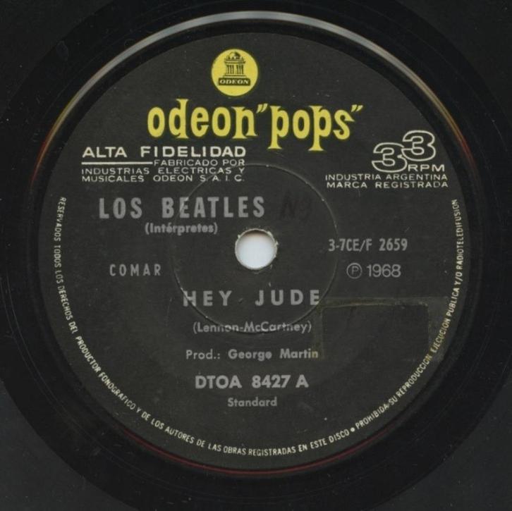 BEATLES Single HEY JUDE (Argentinië), Cd's en Dvd's, Vinyl Singles, Gebruikt, Pop, Verzenden