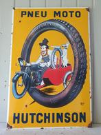 Pneu Moto - Hutchinson - emaille reclamebord, Verzamelen, Ophalen of Verzenden, Gebruikt, Reclamebord