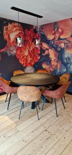 6 Eetkamer stoelen, Ophalen, Suedine stof, Bruin, Zo goed als nieuw